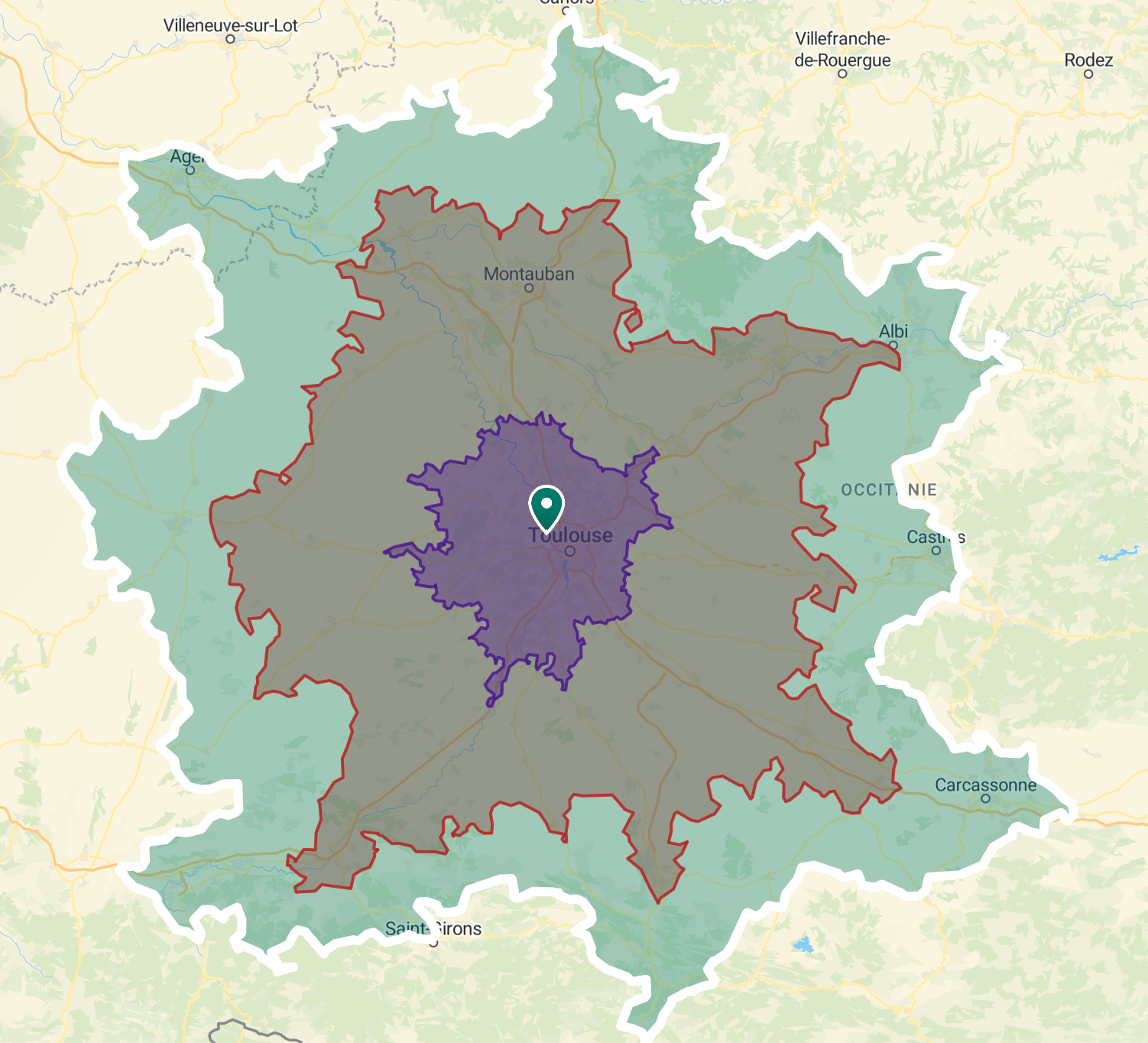 Carte de la région toulousaine